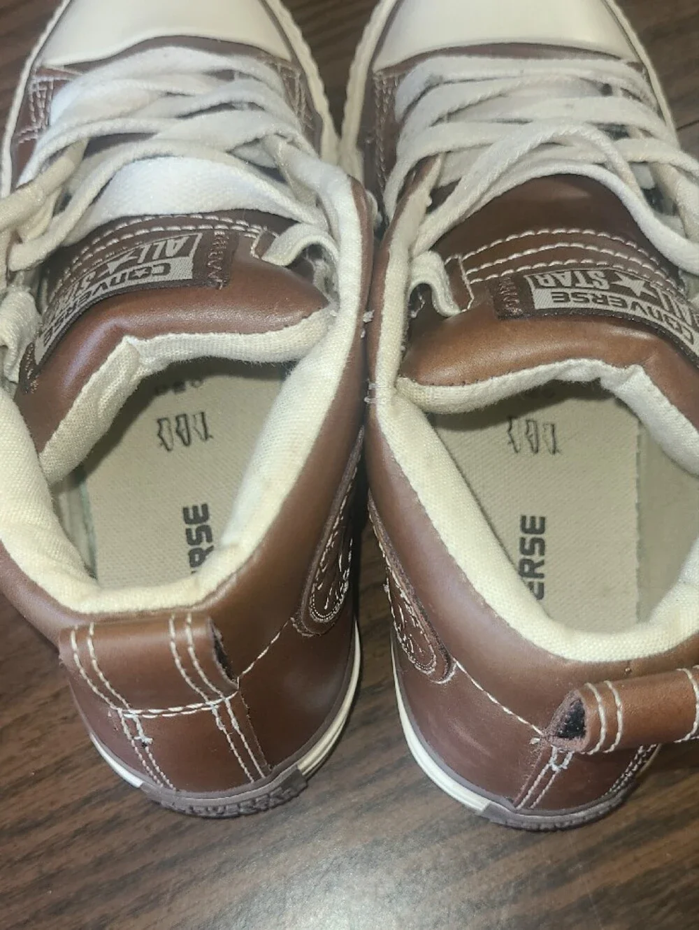 Converse Kids Brown and White Leather Mid Sneakers Size 1